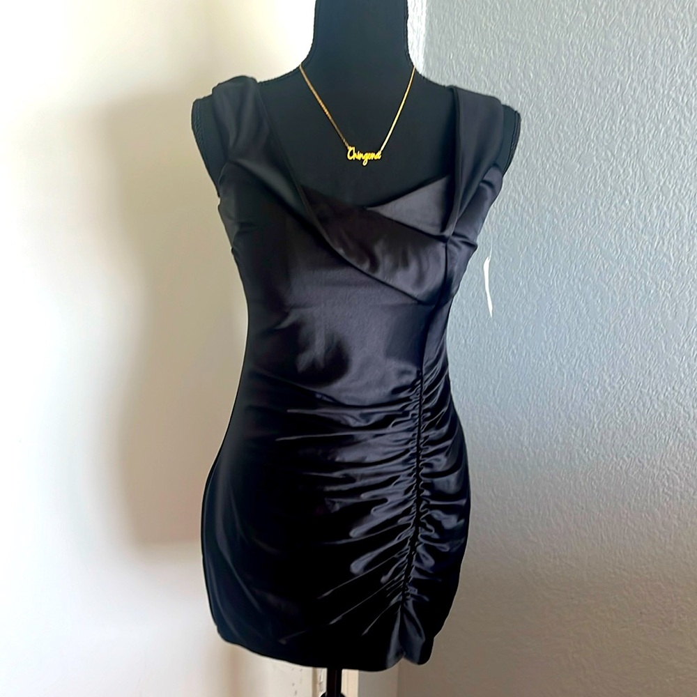 Short satin black dress